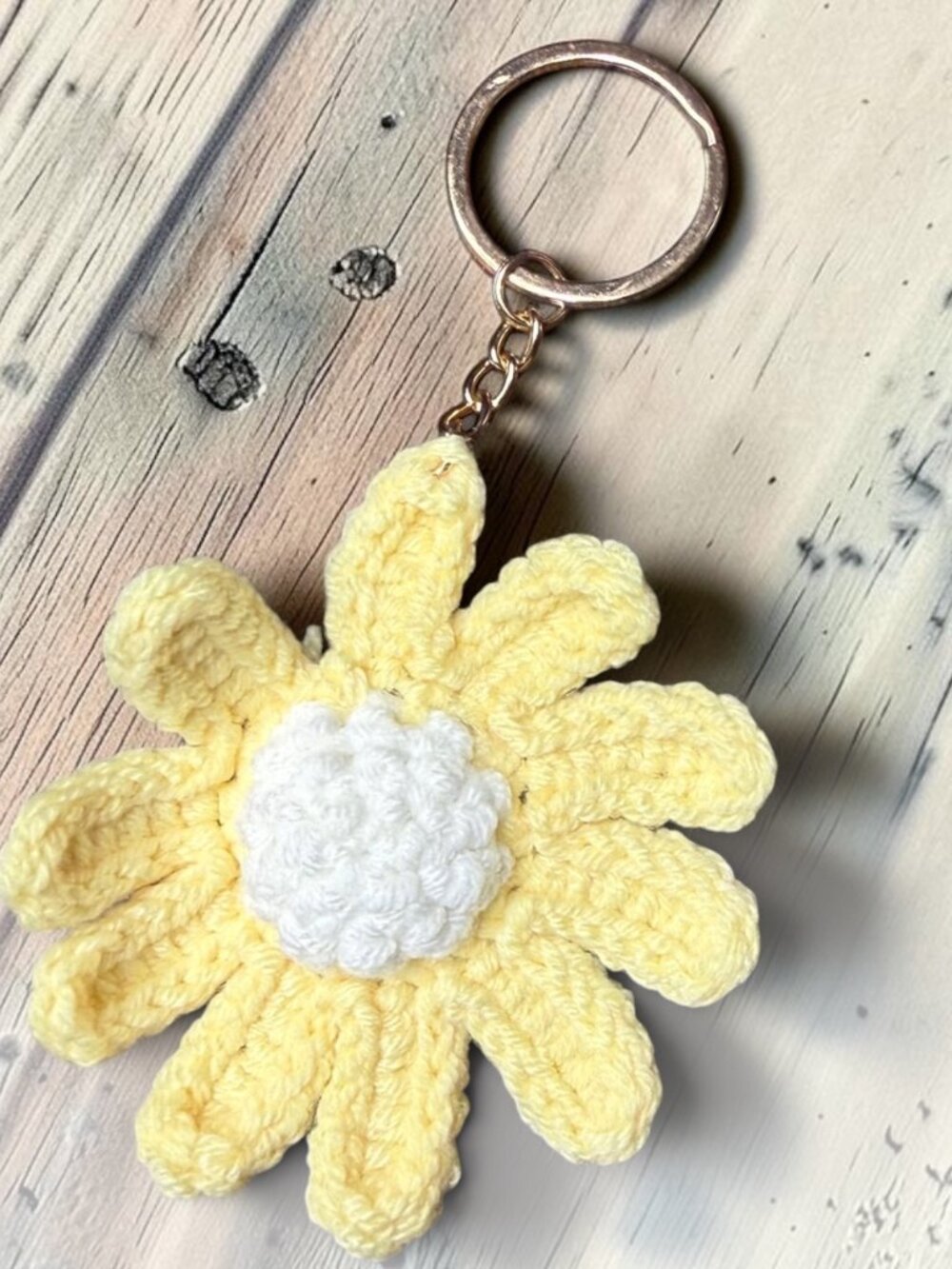 Crochet Daisy Flower Keychain Bag Charm Handmade Cute Boho Multiple Colors